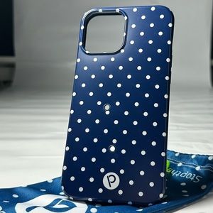 Navy Polka Dot Righty Loopy case for iPhone 12 Pro Max